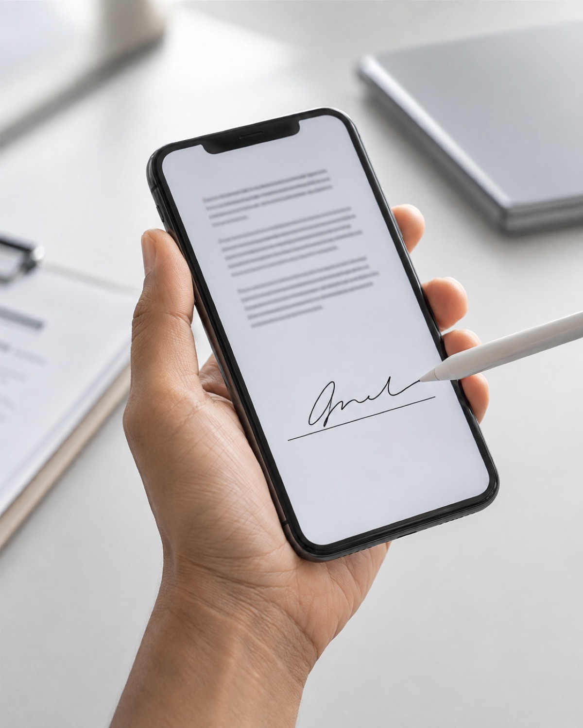 A document being signed electronically on a phone