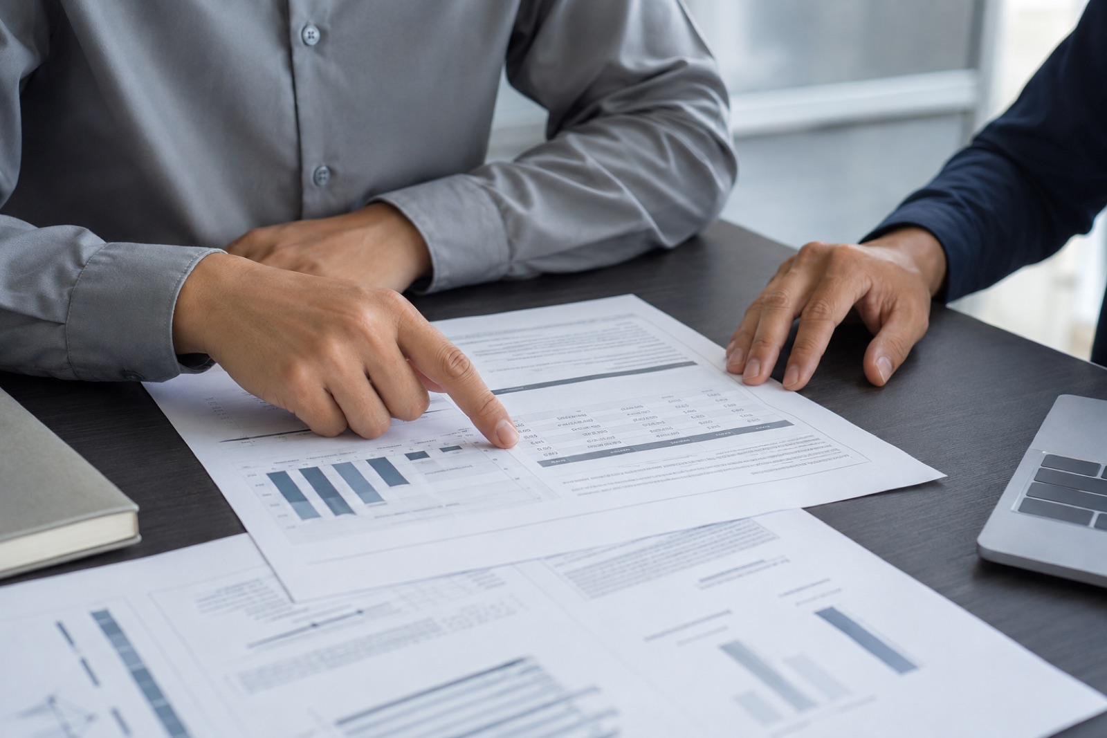 An adviser going through documents with a client