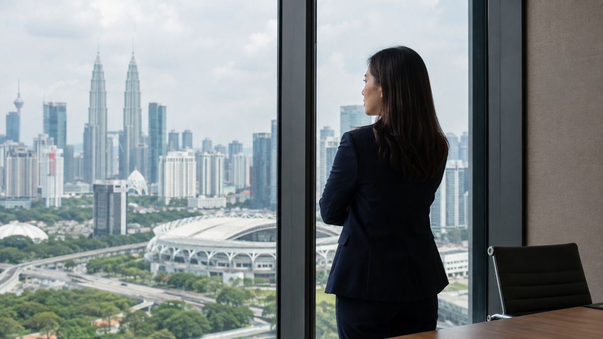 Looking out over the Kuala Lumpur skyline from an office window